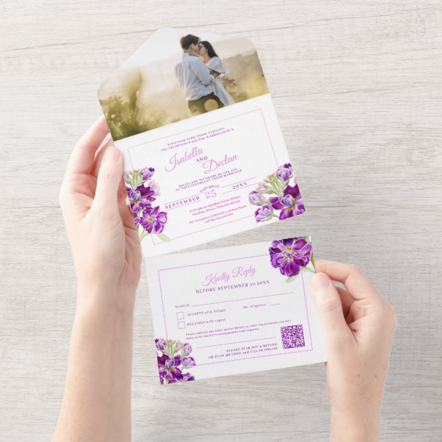 Casamento de cor d'água de estoque roxo Código QR  (Aba destacável)