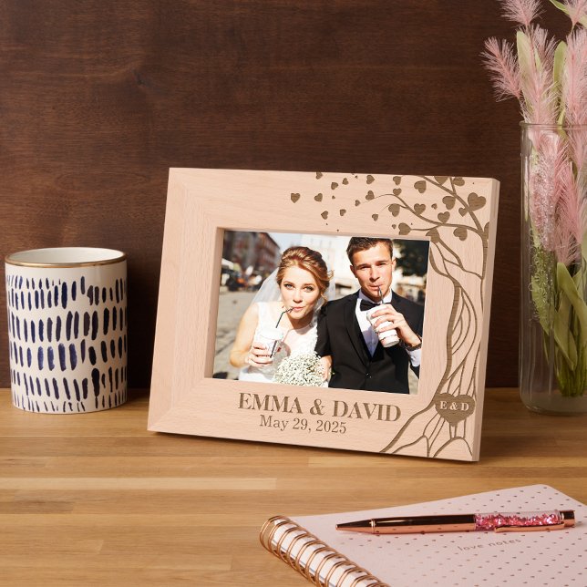 Casamento de Coração de Árvore Romântica Elegante  ( Couple anniversary newlyweds monogrammed heart create your own keepsake valentine's day gift ideas )