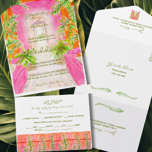Casamento de Corais Tropicais Rosa Tropicais com A