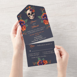 Casamento de crânio floral gótico elegante 3D