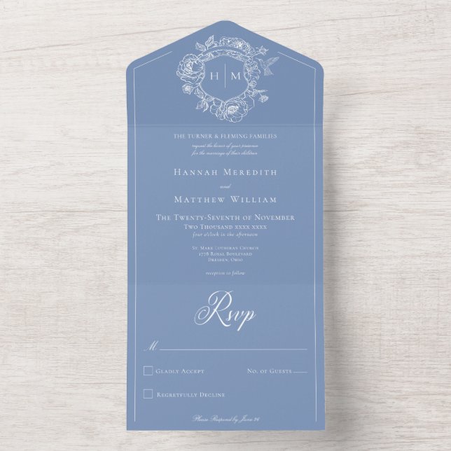 Casamento de Crest de Aves da Chinoiserie Azul Ele (Inside)