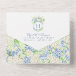 Casamento de Crest de Hydrangea Azul e Branco