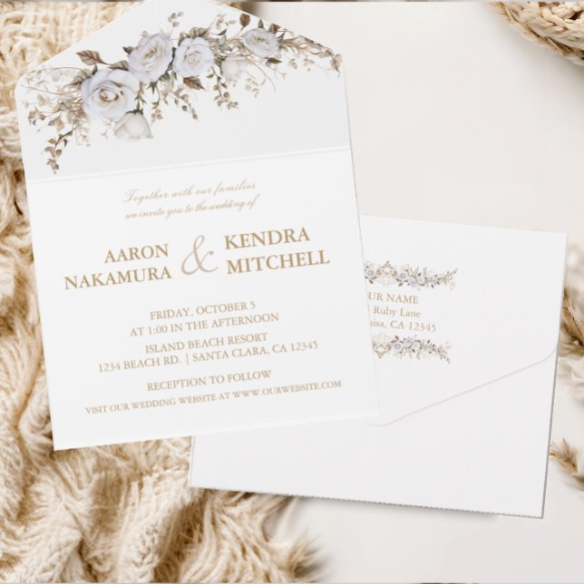 Casamento de Crest Vintage, Rosas Dourados e Branc (Criador carregado)