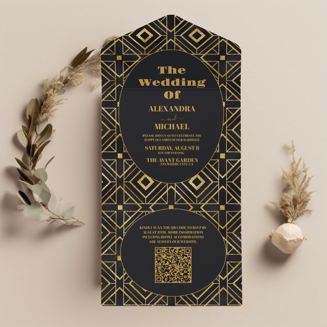 Casamento de Deco de Arte Dourada e Preta Elegante (Criador carregado)