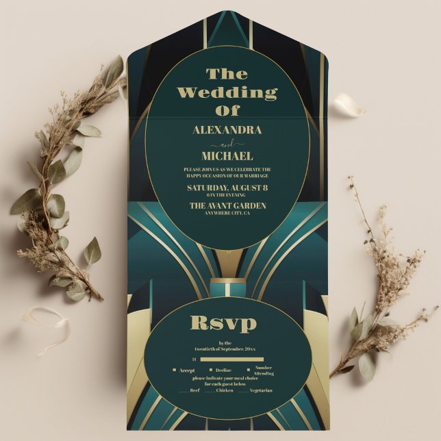 Casamento de Deco Verde e Dourado Elegante (Criador carregado)