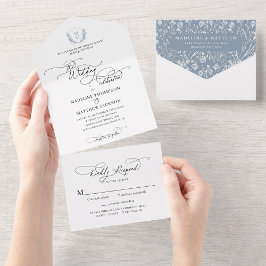 Casamento de Derramamento Floral Azul Elegante