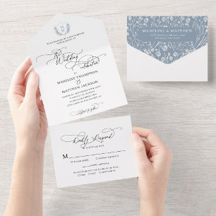 Casamento de Derramamento Floral Azul Elegante