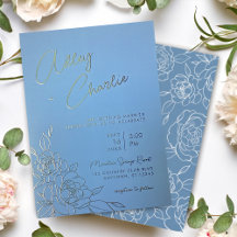 Casamento de Desenho de Linha Botânica Dusty Blue 