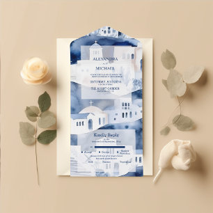 Casamento de Destino em Santorini com Aquarela