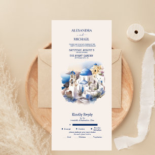 Casamento de Destino em Santorini com Aquarela