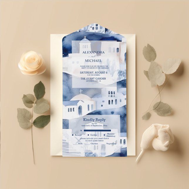 Casamento de Destino em Santorini com Aquarela (Criador carregado)