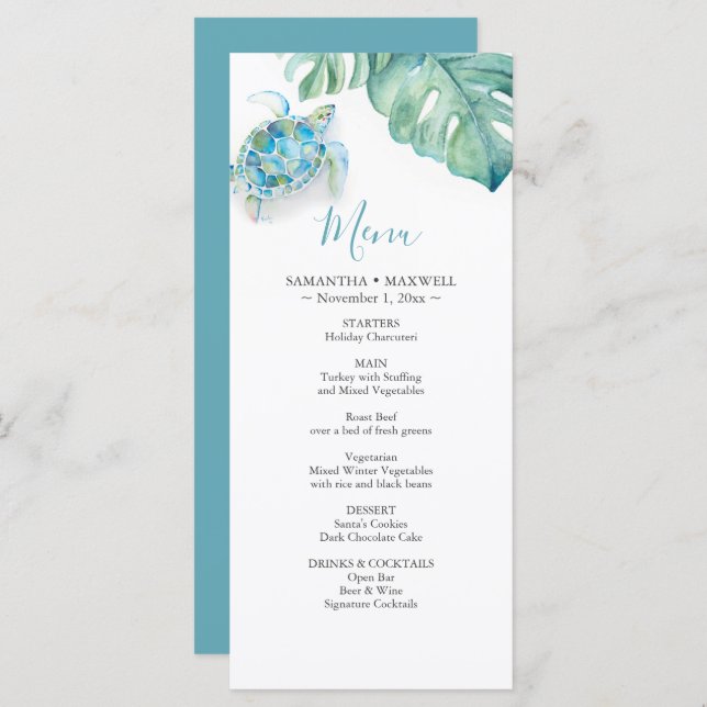 Casamento de Destino Menus de Decoração Tropical (Frente/Verso)