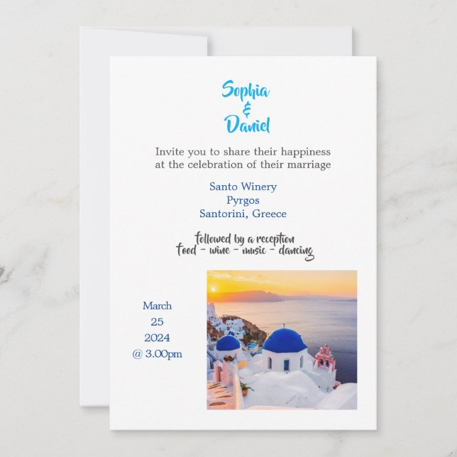Casamento de Destino - Santorini, Convite à Grécia (Frente)