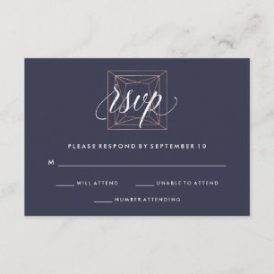 Casamento de diamante geométrico RSVP no azul da