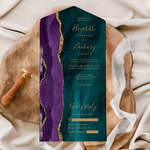 Casamento de Dourado Agato Teal Roxo Moderno