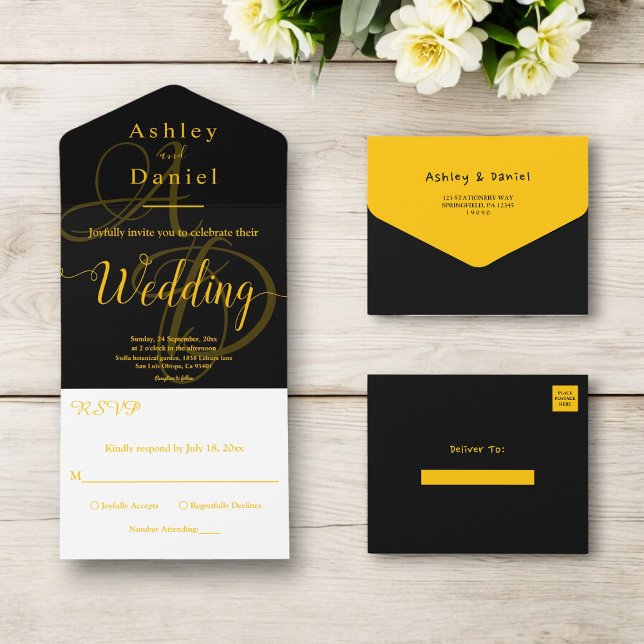 Casamento De Dourado E Preto Chic Elegante (Criador carregado)