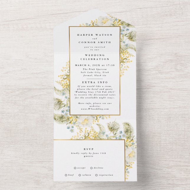 Casamento de Elegante de Flor Selvagem com Frame D (Inside)