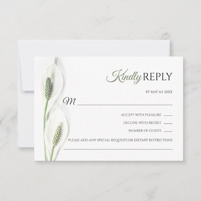 Casamento de Elegante White Calla Lily Olive RSVP (Frente)