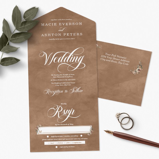 Casamento de Ember Watercolor de Elegance Clay (Ethereal Elegance all-in-one invitations available in 6 colorways, each echoing your unique style.)