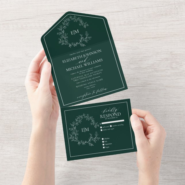 Casamento de Emerald Green Leafy Crest Monograma (Tearaway)