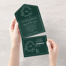 Casamento de Emerald Green Leafy Crest Monograma