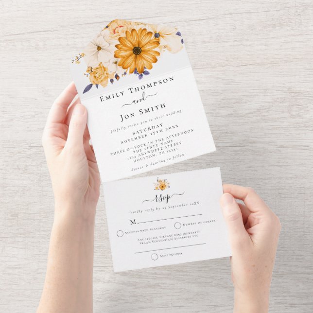 Casamento de Endereços de Convidado Florais Amarel (Aba destacável)