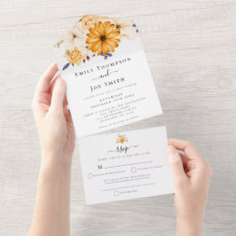 Casamento de Endereços de Convidado Florais Amarel