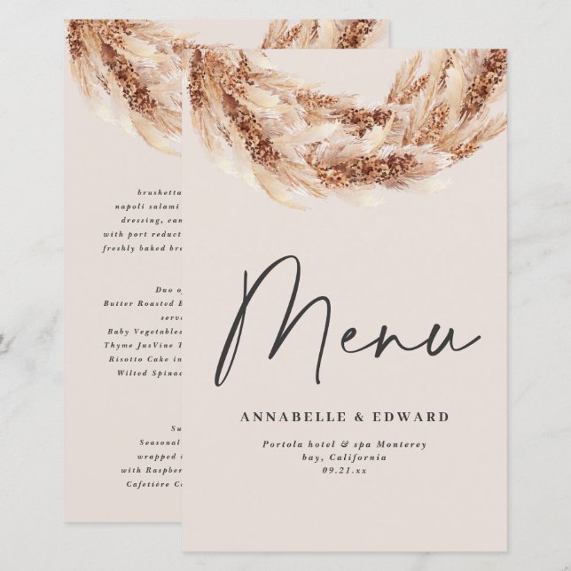 Casamento de erva-de-pampas botânica moderna (Frente/Verso)