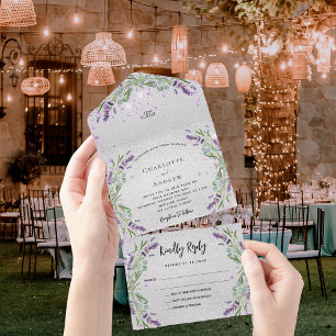 Casamento de eucalipto floral com violeta lavanda 