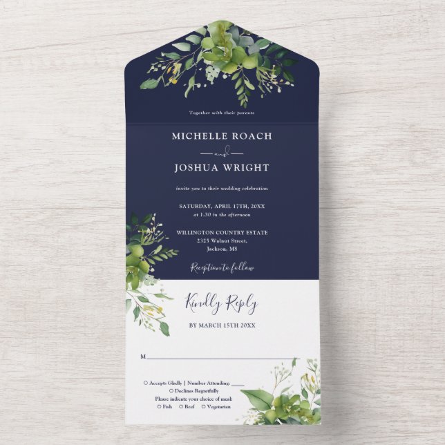Casamento de Eucalyptus Greenery Marinho Azul Mono (Interno)