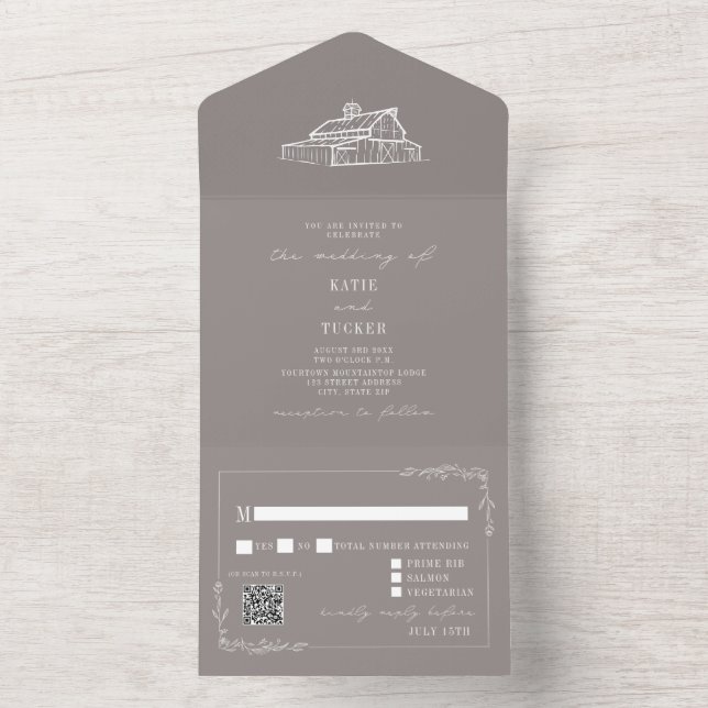 Casamento de Fazendas de QR RSVP de Cinzas Rustica (Inside)