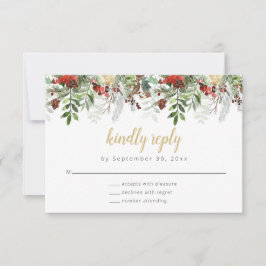 Casamento de Feriado Rustic Winter Greenery RSVP C