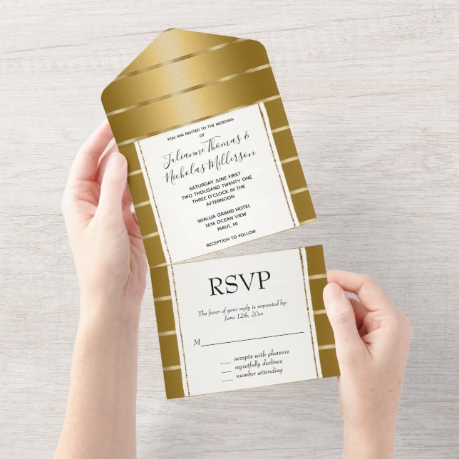 Casamento de Fita Dourada Chic (Aba destacável)