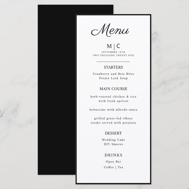 Casamento de Flat Menu Minimalista. (Frente/Verso)