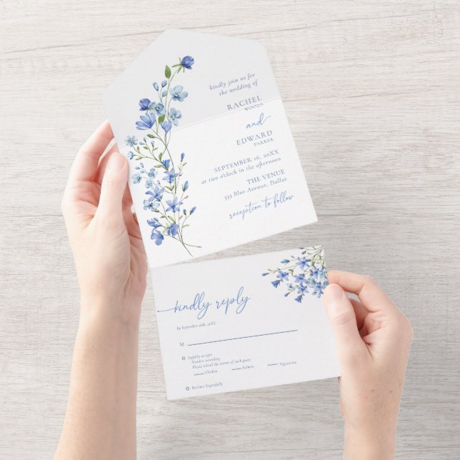 Casamento de flor selvagem azul empoeirado (Aba destacável)