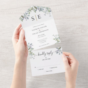 Casamento de Floral Verde com Monograma Moderno