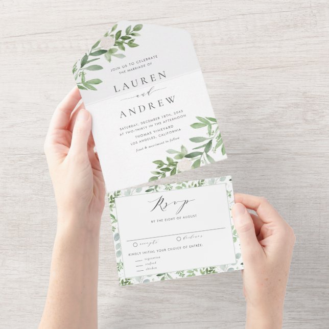Casamento de Flores Brancas e Folhagens em Aquarel (Aba destacável)