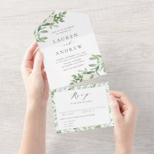 Casamento de Flores Brancas e Folhagens em Aquarel
