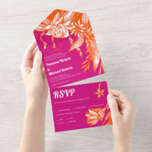 Casamento de flores de laranja e de linhagem rosa
