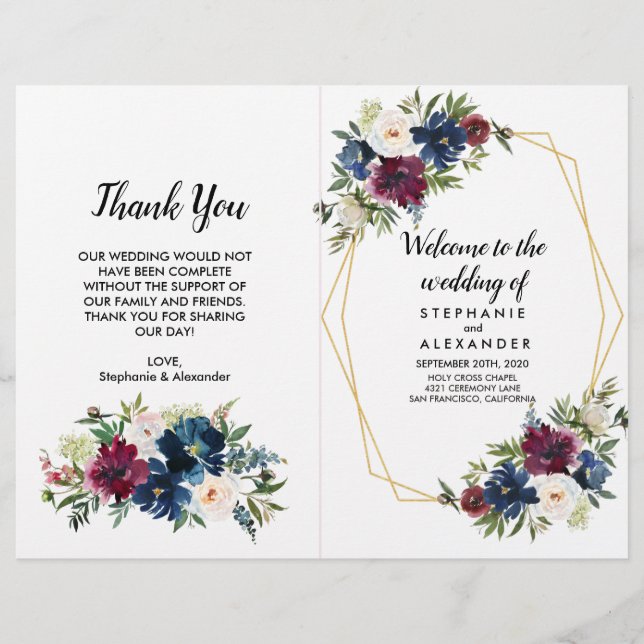 Casamento de Flores de Marinho de Frame Geométrico (Frente)