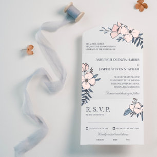 Casamento de Flores de Marinho e Blush Desenhadas 