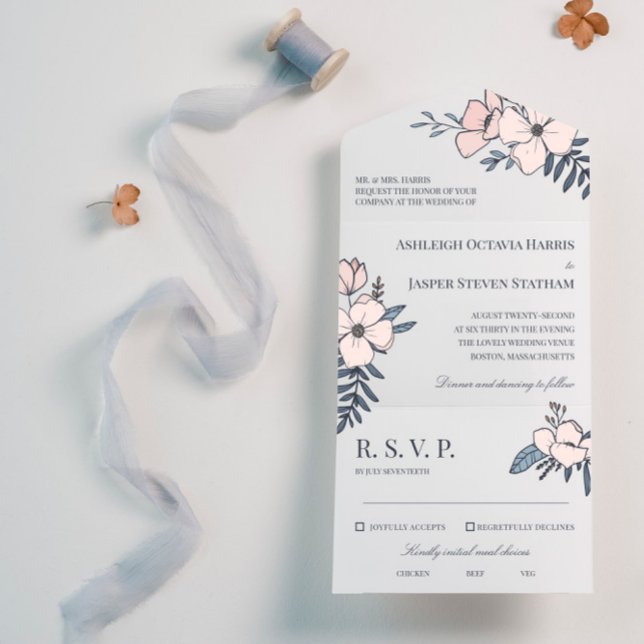 Casamento de Flores de Marinho e Blush Desenhadas  (Criador carregado)