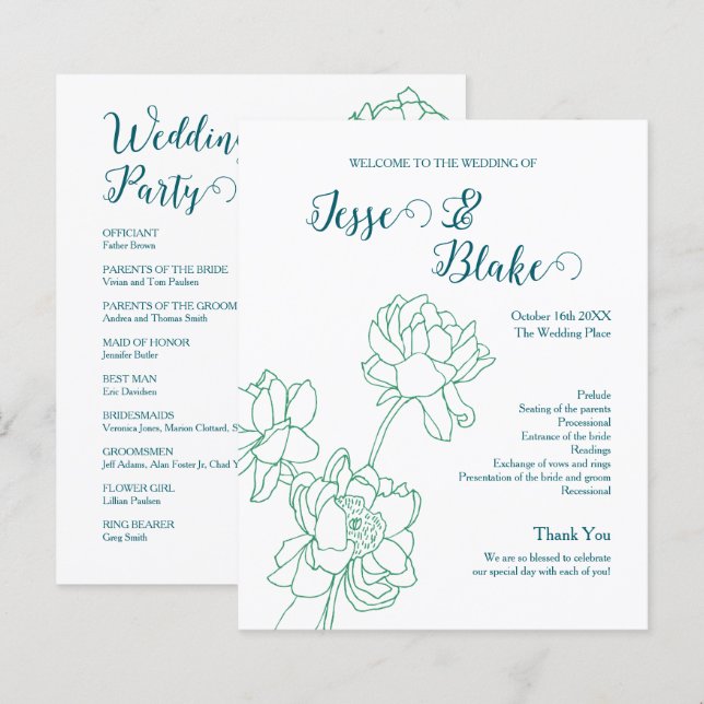 Casamento de Flores de Peônias Desenhadas em Mão V (Frente/Verso)