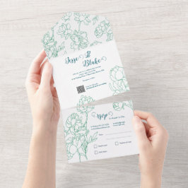 Casamento de Flores de Peônias Desenhadas em Mão V