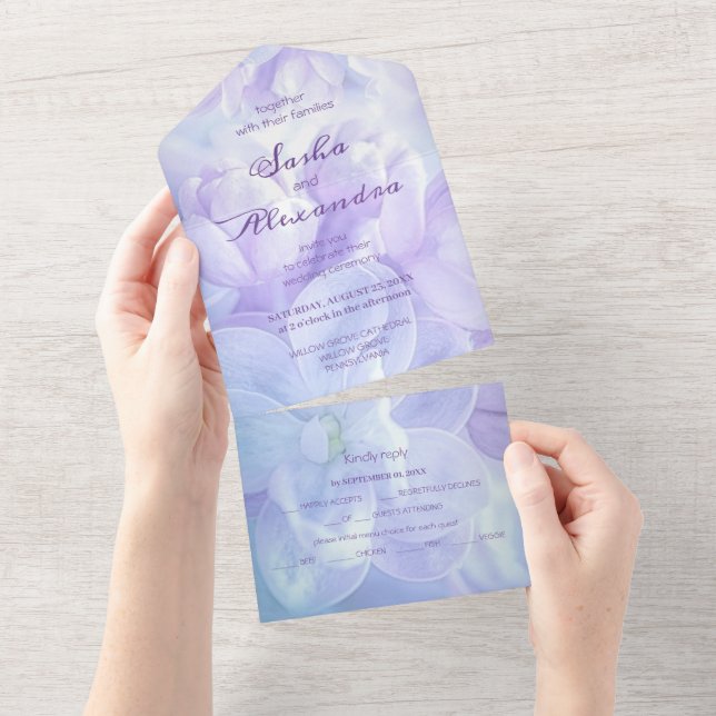 Casamento de Flores Liláticas Roxas Elegantes (Aba destacável)