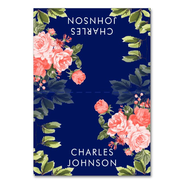 Casamento de Flores marinho Azul e Coral | Cartões (Frente)