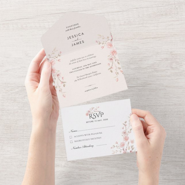 Casamento de Flores Minimalistas Rosa Bege  (Aba destacável)