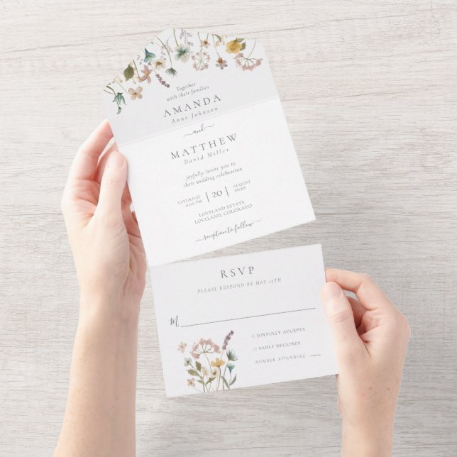 Casamento de Flores Prensadas em Aquarela Elegante (Aba destacável)