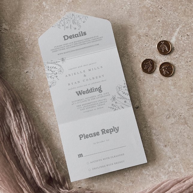 Casamento de Flores Silvestres Cinza Mínimo     (Criador carregado)