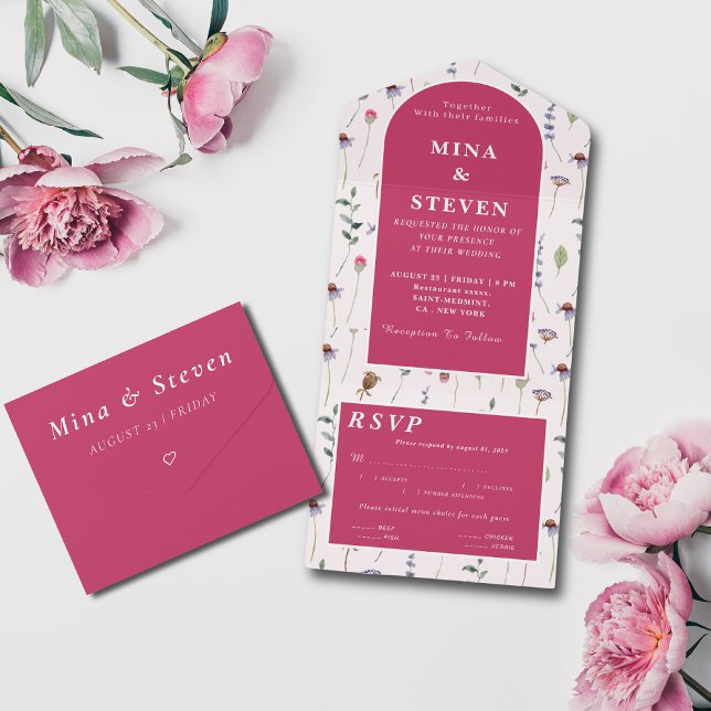 Casamento de flores silvestres rosadas Elegante (Criador carregado)